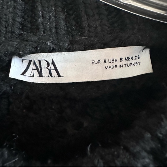 ZARA Cropped Sweater Black Knit Chunky Ruffle Long Sleeve size Small EUC - Picture 10 of 11